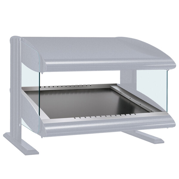 A white rectangular Hatco countertop warmer with a slanted glass top.