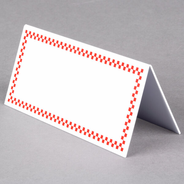 Rectangular Write-On Deli Tent Sign with Red Checkered Border - 25/Pack