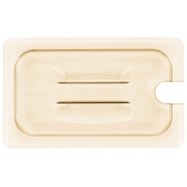 Cambro 40HPCHN150 H-Pan™ 1/4 Size Amber High Heat Handled Flat Lid with Spoon Notch
