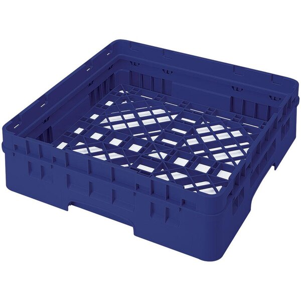 A navy blue plastic Cambro dish rack with closed sides.