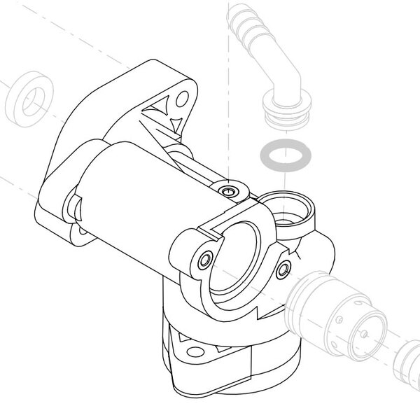 A drawing of the Bunn Valve Body Assembly for refrigerated beverage dispensers.