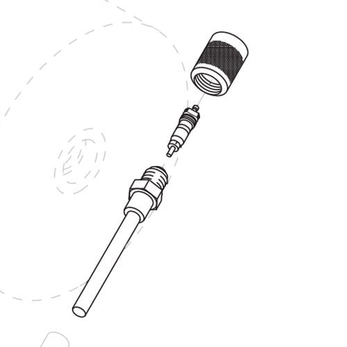 A drawing of a Bunn access valve for a frozen drink machine with a small pipe.