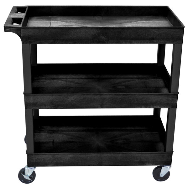 Luxor EC111B Black Three Tub Shelf Utility Cart 18" x 35 1/4" x 36 1/4"