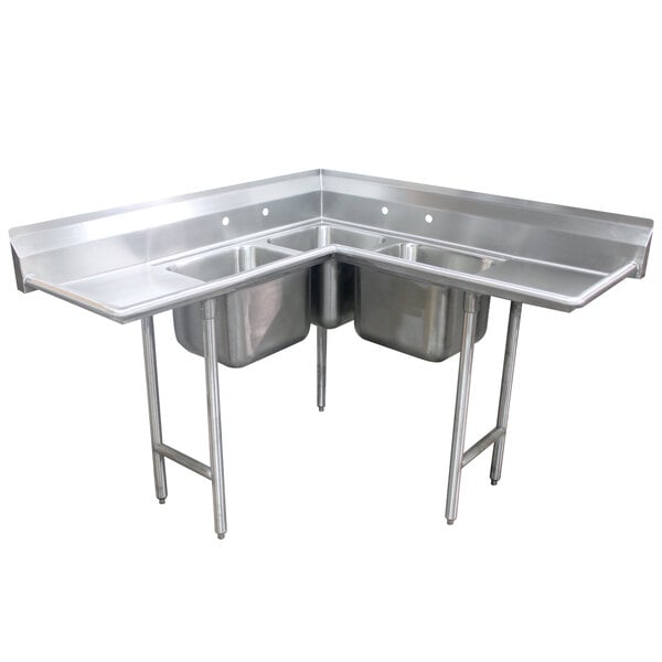 Advance Tabco 94-K4-24D Three Compartment Corner Sink with Two Drainboards - 158"