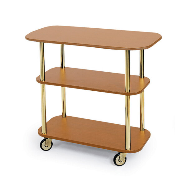 Geneva 36100-10 Rectangular 3 Shelf Laminate Tableside Service Cart with Amber Maple Finish - 16" x 42 3/8" x 35 1/4"