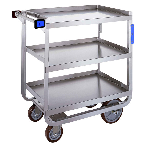 A Lakeside metal utility cart with three shelves and wheels.