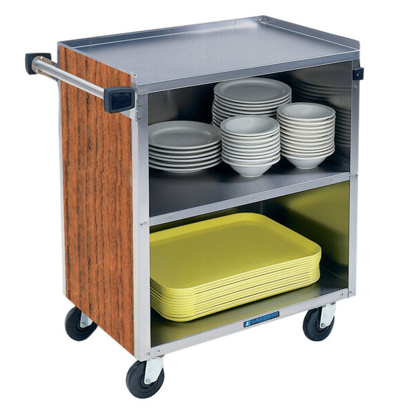 Lakeside 622VC 3 Shelf Medium Duty Stainless Steel Utility Cart with Enclosed Base and Victorian Cherry Finish - 19" x 30 3/4" x 33 7/8"