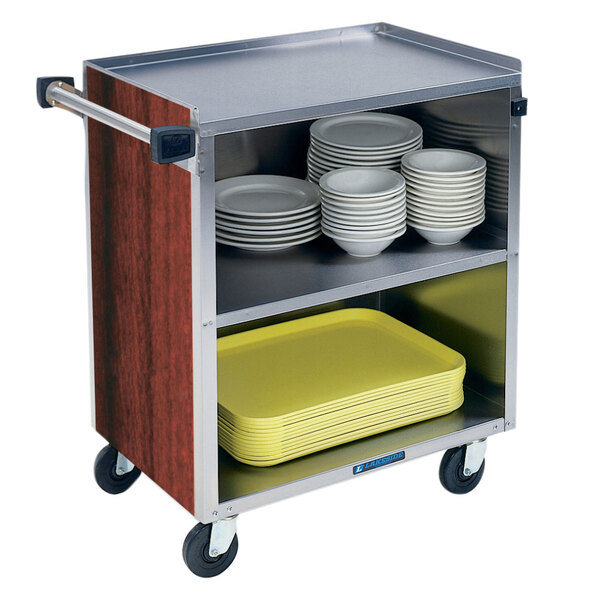 Lakeside 622RM 3 Shelf Medium Duty Stainless Steel Utility Cart with Enclosed Base and Red Maple Finish - 19" x 30 3/4" x 33 7/8"