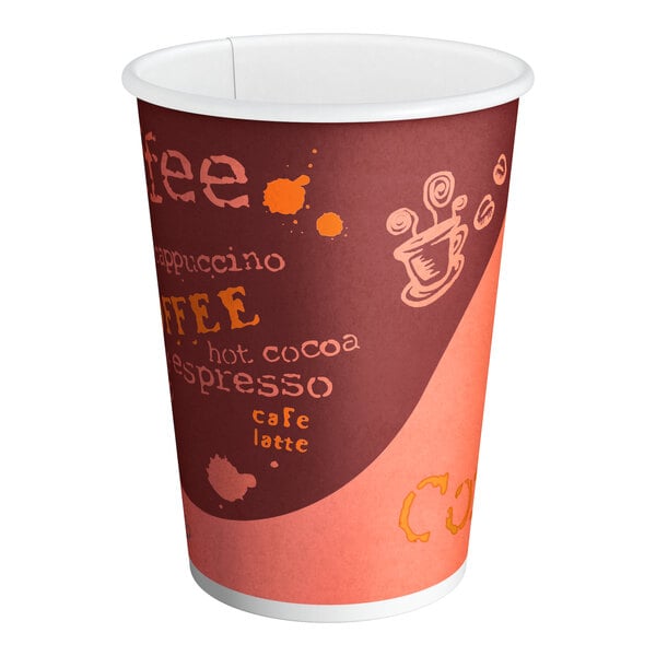 Printed Disposable Coffee Cups - 12 oz. Paper Cups with Lids - Qty: 12