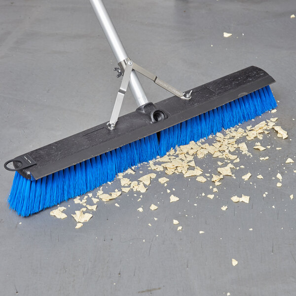Carlisle 3621962414 Sweep Complete 24" Push Broom with Blue Unflagged Bristles and 60" Handle with Squeegee