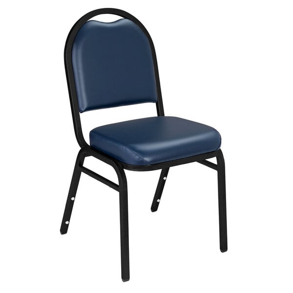 National Public Seating 9204-BT Dome Style Stack Chair with 2" Padded Seat, Black Sandtex Metal Frame, and Midnight Blue Vinyl Upholstery