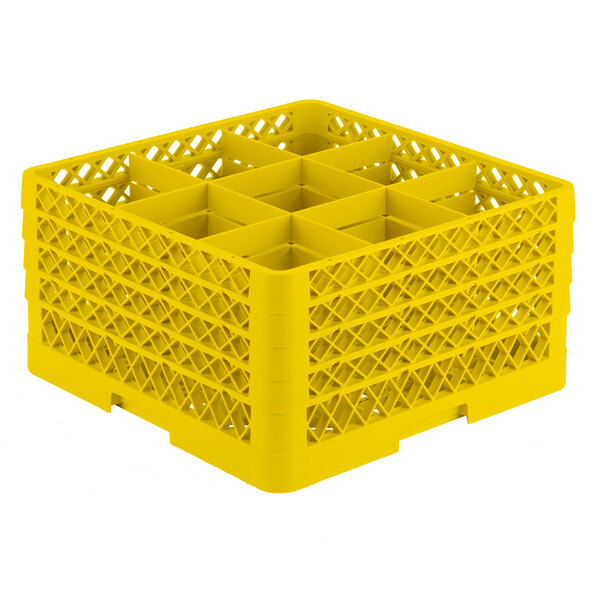 Vollrath TR10FFFF Traex® Full-Size Yellow 9-Compartment 9 7/16" Glass Rack