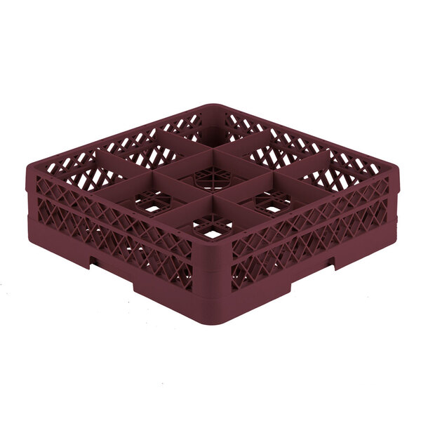 Vollrath TR10A Traex® Full-Size Burgundy 9-Compartment 4 13/16" Glass Rack with Open Rack Extender On Top