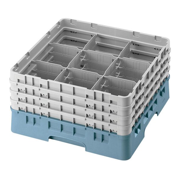 Cambro 9S434414 Teal Camrack Customizable 9 Compartment 5 1/4" Glass Rack with 2 Extenders