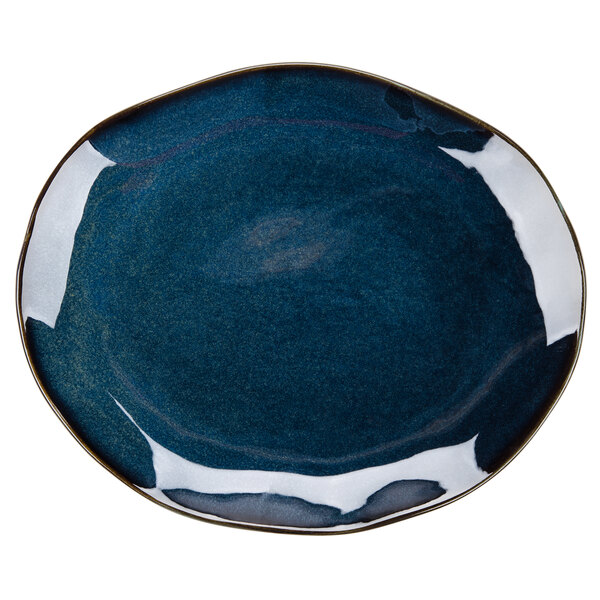 A blue plate with a white border.