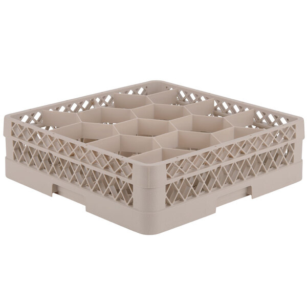 A beige Vollrath Traex glass rack with six compartments.