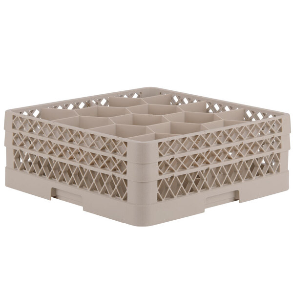 A beige Vollrath plastic rack with 6 compartments.
