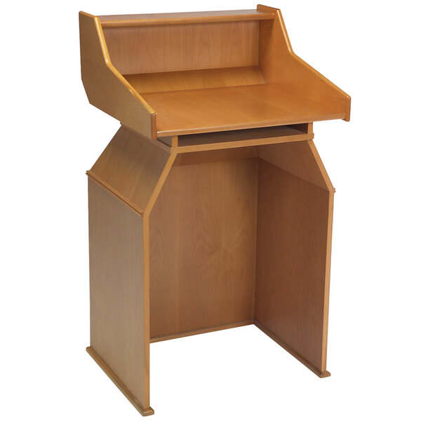 Geneva 73550 Blonde Veneer Finish Host Station with Top Shelf and Storage Compartment