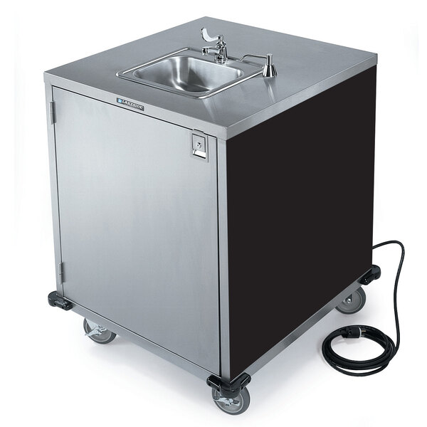A Lakeside stainless steel portable hand sink cart.