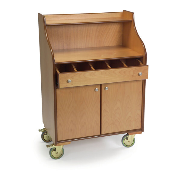 Geneva 73565 Blonde Veneer Finish Waitress Station with 5 Compartments and Fixed Dividers