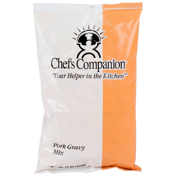 A Chef's Companion bag of pork gravy mix on a white background.