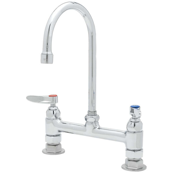 T&S B-0320 Deck Mounted Faucet with 8" Adjustable Centers, 5 1/2" Gooseneck Nozzle, 18.39 GPM Stream Regulator Outlet, Eterna Cartridges, and Lever Handles