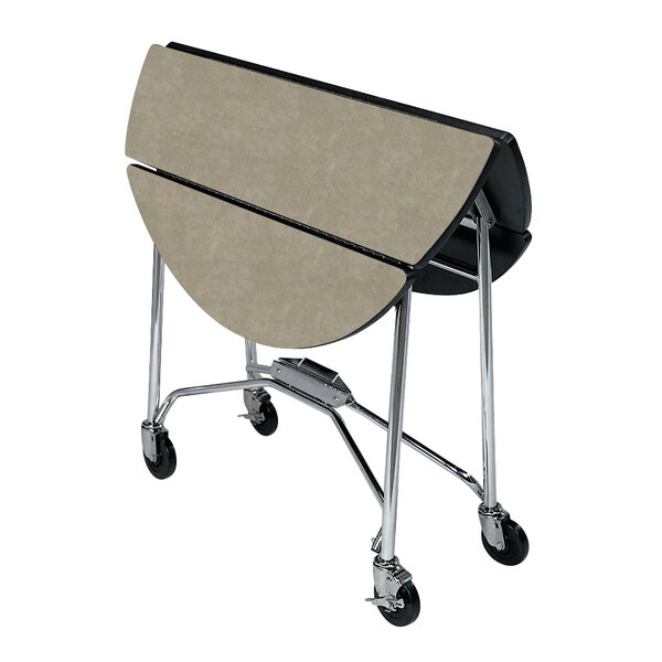 Lakeside 415BS Mobile Round Top FoldUp Room Service Table with Beige