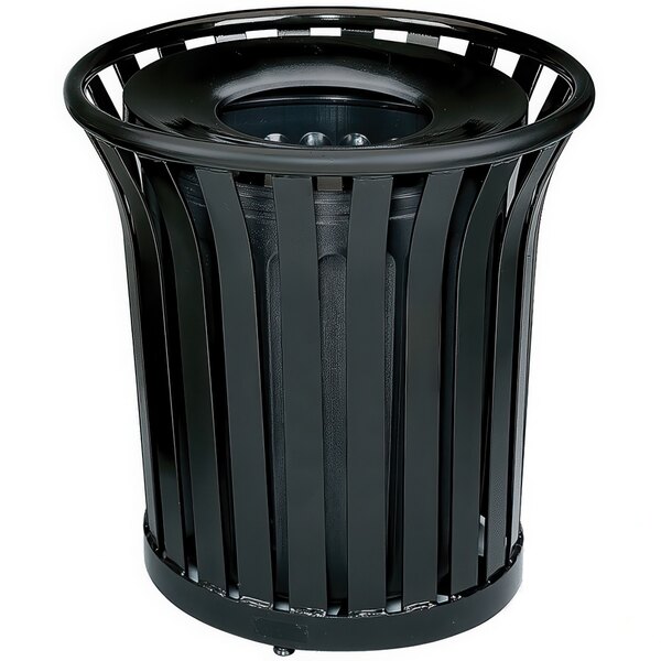 Rubbermaid® FGMT32PLBK Americana Series Open-Top Black Round Steel