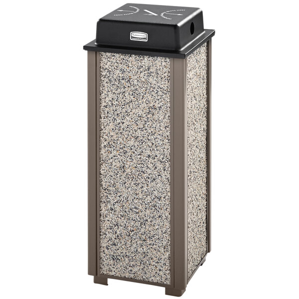 Rubbermaid FGR40WU6000 Aspen Architectural Bronze with Glacier Gray Stone Panels Square Steel Cigarette Receptacle with Weather Shield