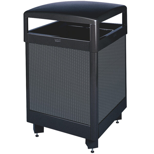 Rubbermaid FGR48HT500PL Dimension 500 Series Hinged-Top Black with Anthracite Perforated Steel Panels Square Steel Waste Receptacle with Rigid Plastic Liner 48 Gallon