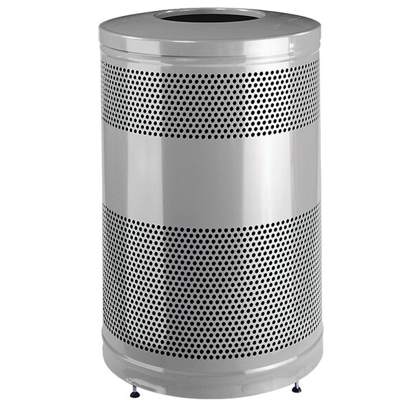 Rubbermaid FGS55ETSMPLBK Classics Silver Metallic Round Steel Drop Top Waste Receptacle with Levelers and Rigid Plastic Liner 51 Gallon