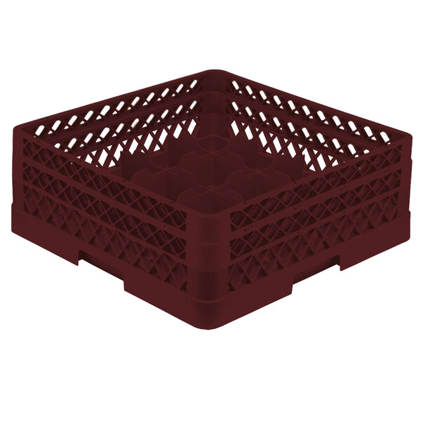 Vollrath TR8DA Traex® Full-Size Burgundy 16-Compartment 6 3/8" Glass Rack with Open Rack Extender On Top