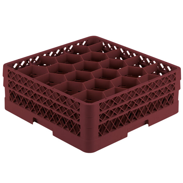 A burgundy Vollrath Traex glass rack with open rack extender on top.