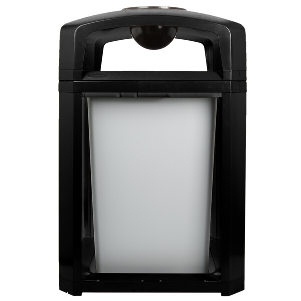 Rubbermaid FG397001BLA Landmark Series Classic Container Black Square Polycarbonate Dome Top Frame with Ashtray and FG395800 Rigid Plastic Liner 35 Gallon
