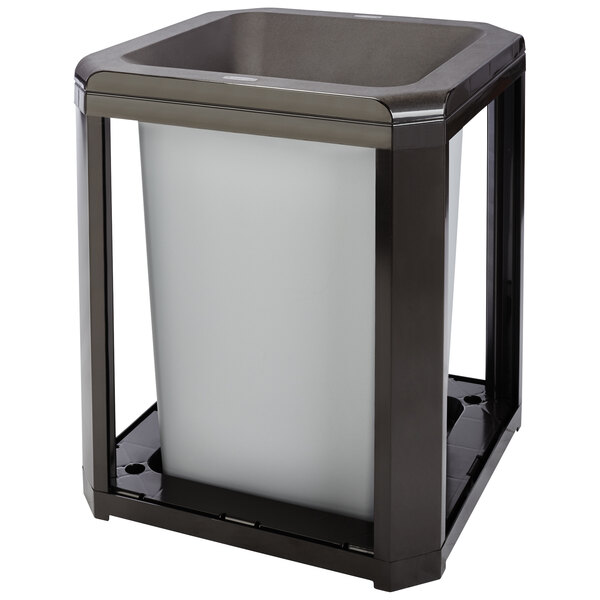 Rubbermaid FG397200SBLE Landmark Series Classic Container Sable Square Polycarbonate Funnel Top Frame with FG395800 Rigid Plastic Liner 35 Gallon