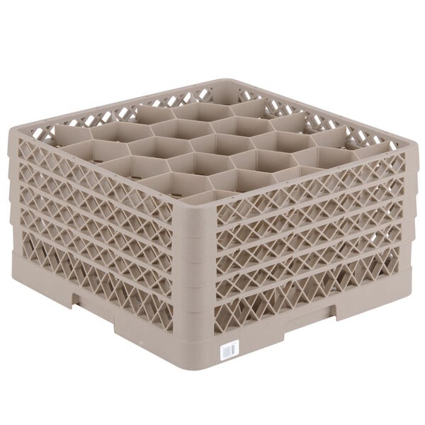 A beige plastic Vollrath Traex glass rack with 20 compartments.