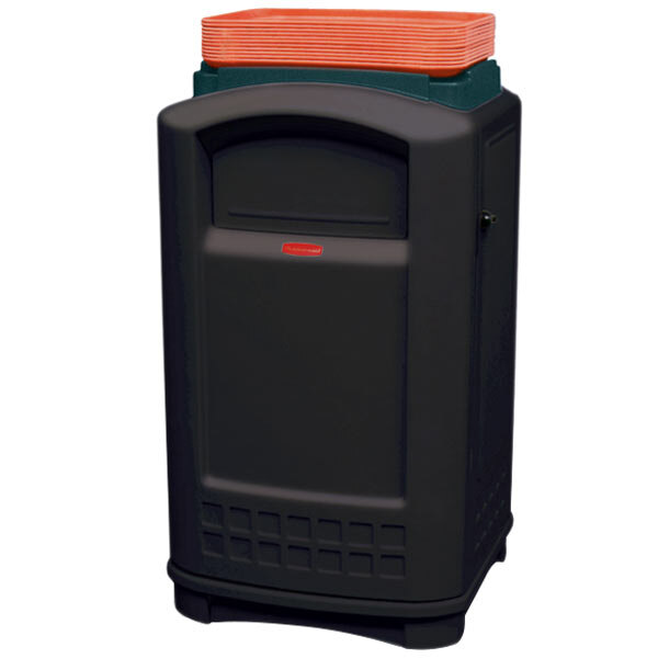 Rubbermaid FG396300BLA Plaza Black Square Container with Side Opening Door and Tray Top 50 Gallon