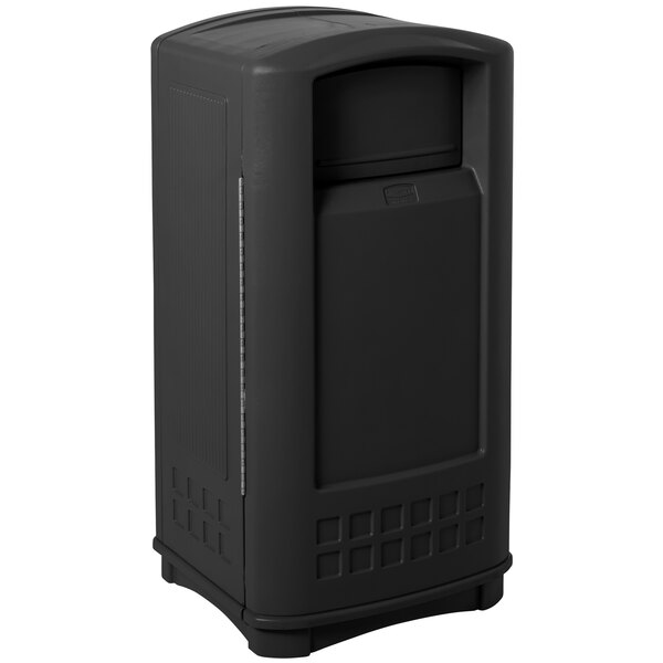Rubbermaid FG9P9000BLA Plaza Black Square Junior Container with Side Opening Door 35 Gallon