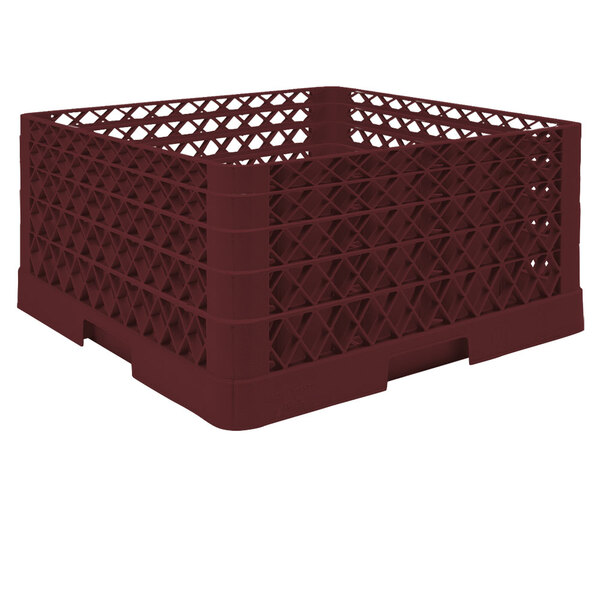 A Vollrath Traex burgundy glass rack with open rack extender on top.