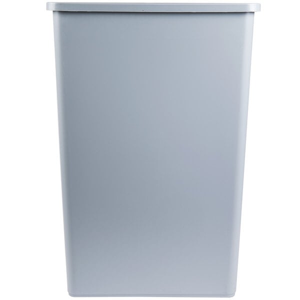 A gray rectangular plastic bin with a white lid.