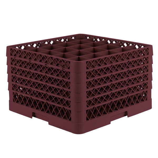 Vollrath TR6BBBBA Traex® Full-Size Burgundy 25-Compartment 11" Glass Rack with Open Rack Extender On Top