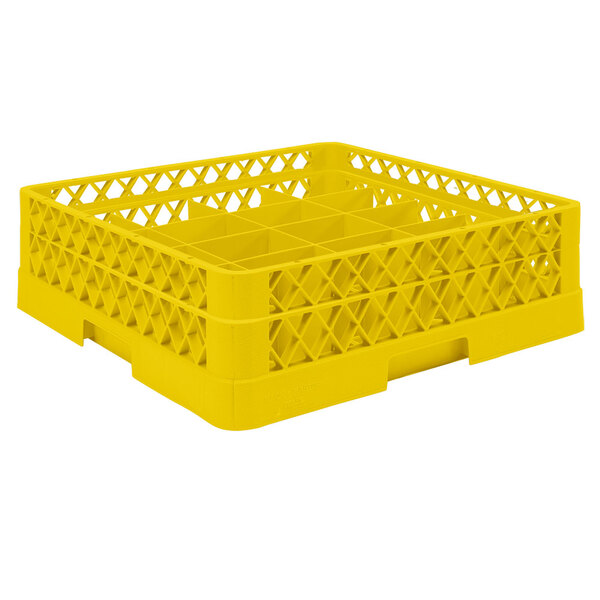 A Vollrath yellow plastic glass rack with open extender.