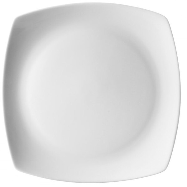 A 10 Strawberry Street white porcelain square plate with a white rim.