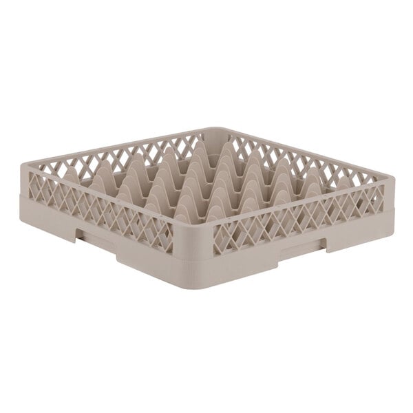 A Vollrath beige plastic glass rack with 36 compartments.