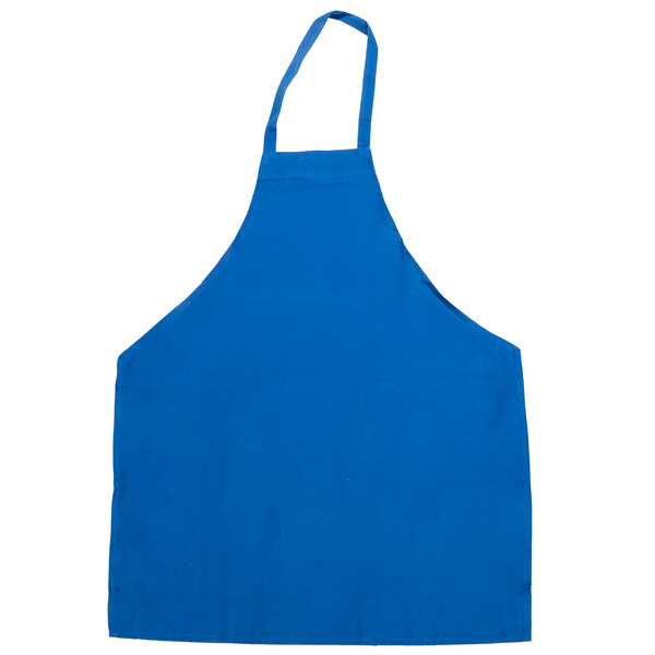 A blue Chef Revival apron with white straps.