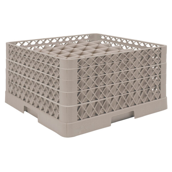 A beige Vollrath plastic crate with grids.