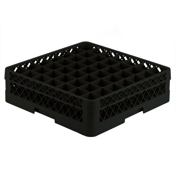 A black plastic Vollrath Traex glass rack with many compartments.