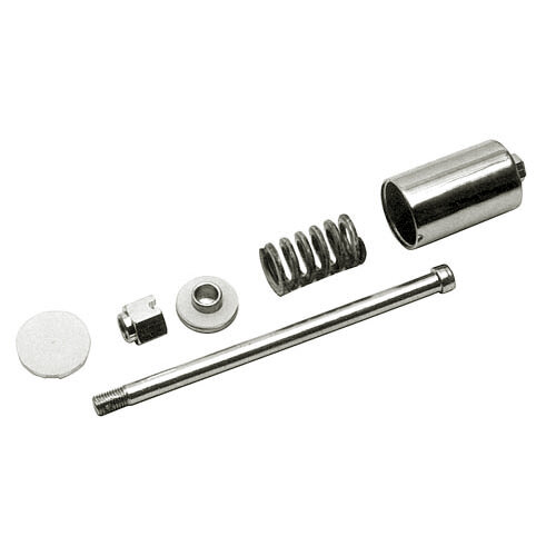 A metal cylinder with a metal spring inside and metal screws.