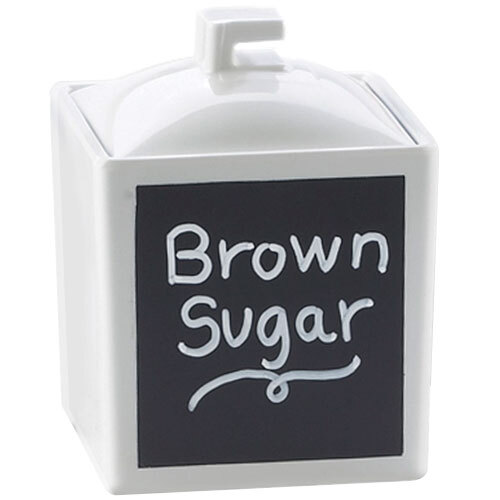 A white melamine square jar with a black write-on label.