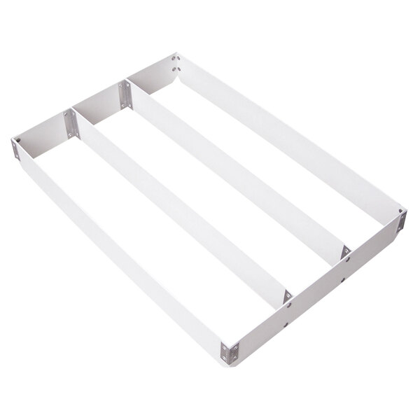 A white MFG Tray fiberglass sheet pan extender divided into three sections.
